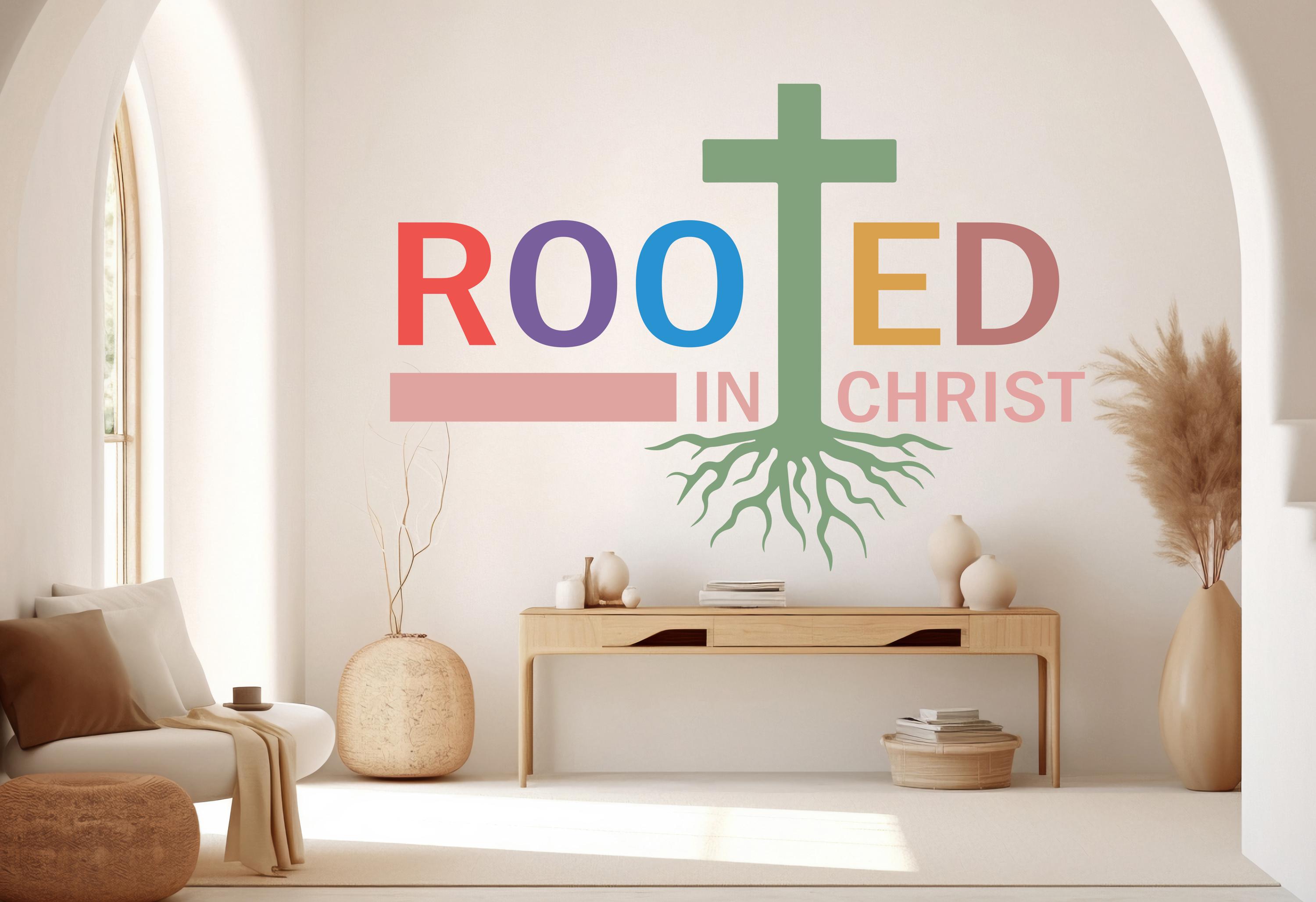 Rooted Sign Rooted in Christ, Religious Wall Sign, Christian Wall Words, Church ...