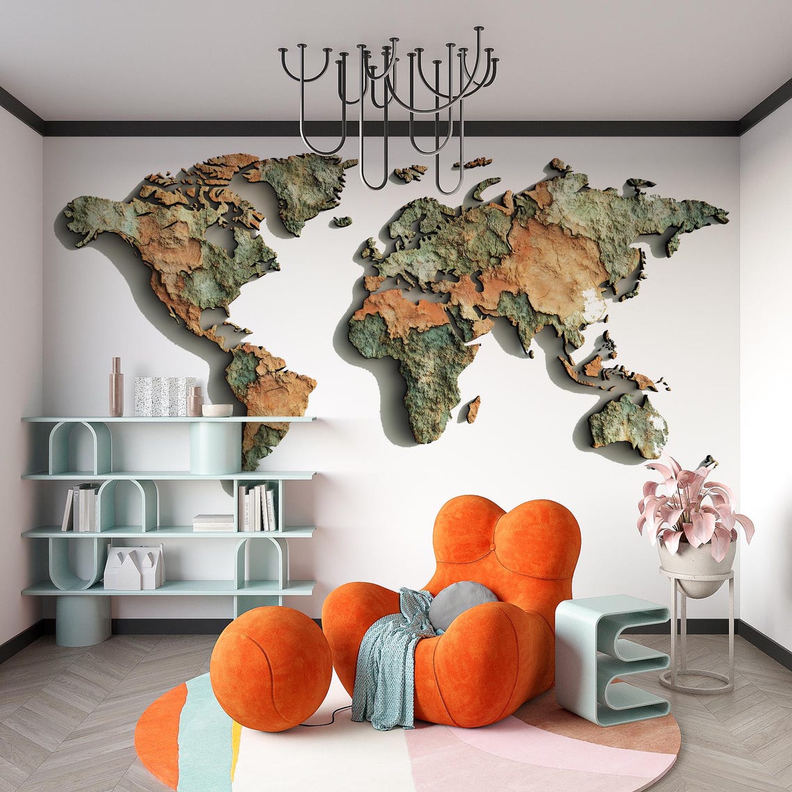Textured World Map Wall Decal Sticker | Vintage Earth Map Wall Art ...