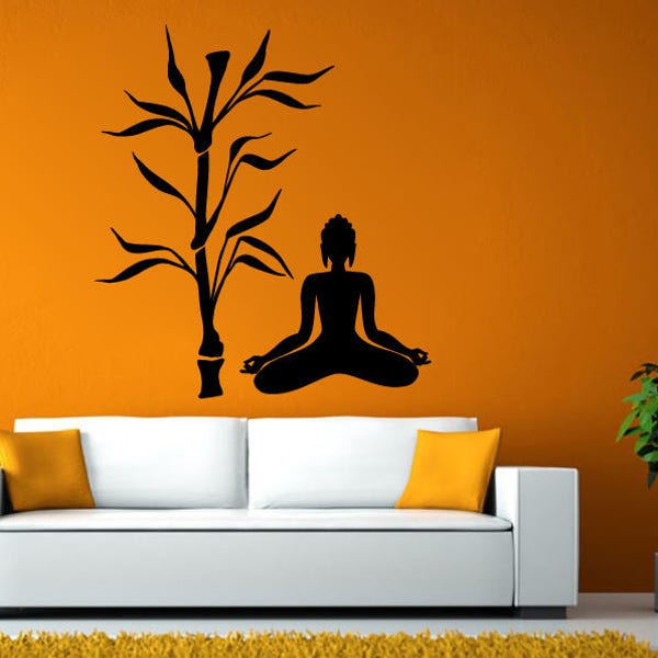 Bambus asiatischen Baum indischen Gott Zen Yoga stellt Namaste Om Lotus Meditation Mantra Buddhismus DIY Wand Aufkleber Decals Vinyl Wandbild Dekor Art L2165