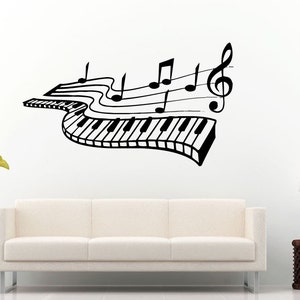 Piano Keyboard Keys Music Notes Melody Wave Wall Decal Vinyl Sticker ...