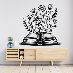 Book Floral vinyl wall art decals, book shelves decor, library wall decal, education decals, reading room, nurseries school gifts 834RS
