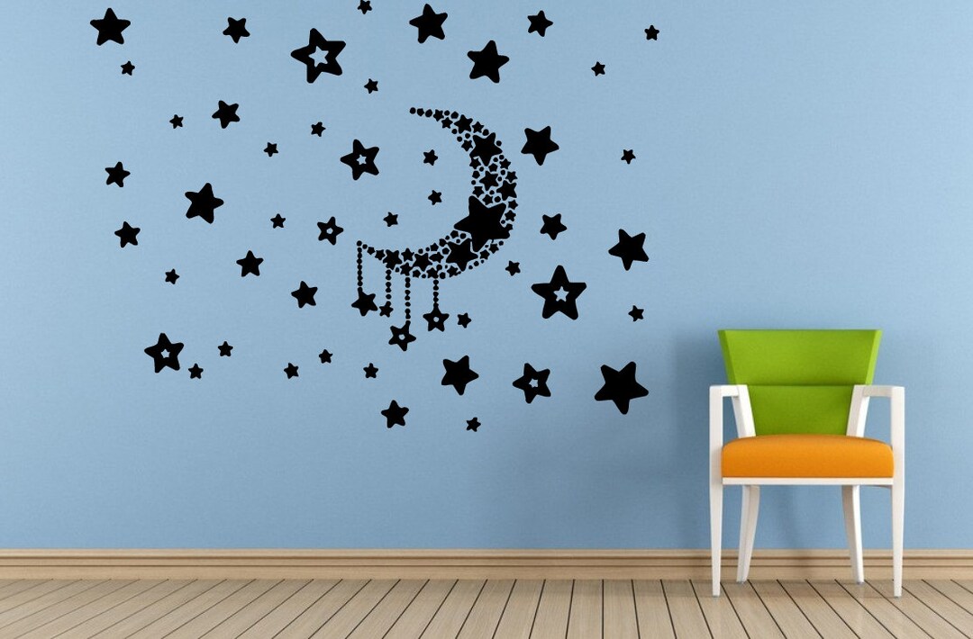 Space Night Sky Many Stars Moon Baby Kids Child's Room Nursery Wall ...