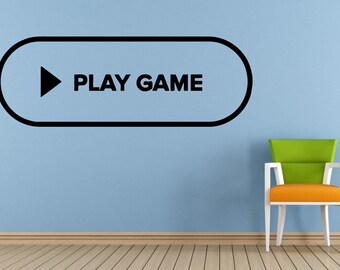 Jugar juegos juegos de Video juego botón Logo juego de sala pared sala vinilo Mural arte Decor etiqueta engomada L1635