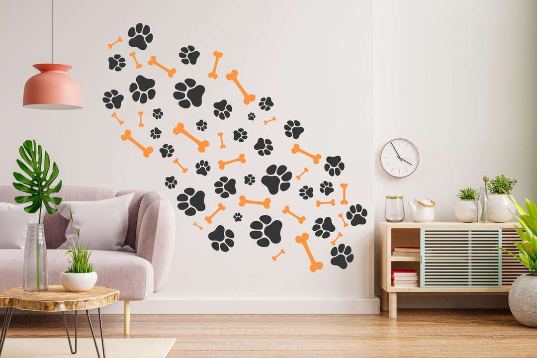 Dog Paw Print Bone Wall Decal - Pet Lover's Wall Decor, Vinyl Sticker ...