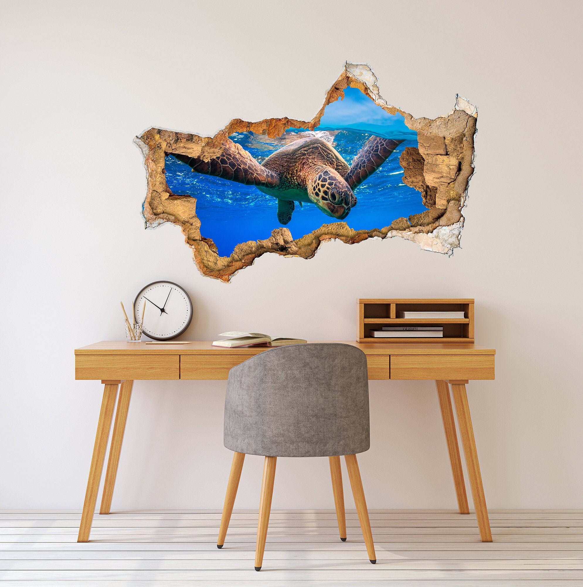 3d Effect Turtle Wall Decal. Underwater Life Wall Mural. Hole in the ...