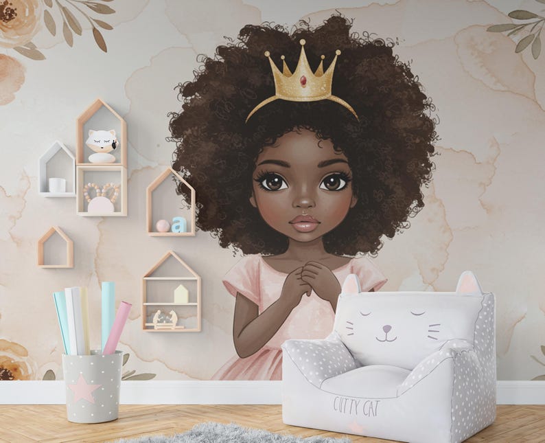 Afro Princess Room Wall Graphics Peel and Stick Girl Room Wallpaper ...