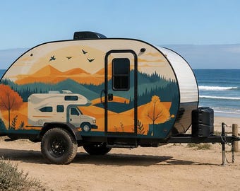 Teardrop Camper Decal, Mountain RV Decal, Forest Trailer Sticker, Travel Trailer Graphic, Camper Wrap, Nature RV Graphics, Camping cv002