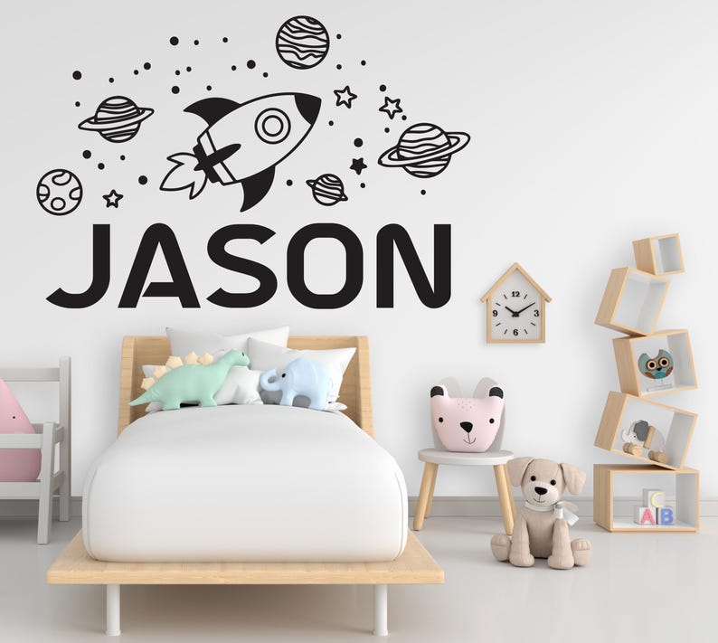Large Kids Name With Rocket Planets and Stars Wall Decal Planet Wall ...