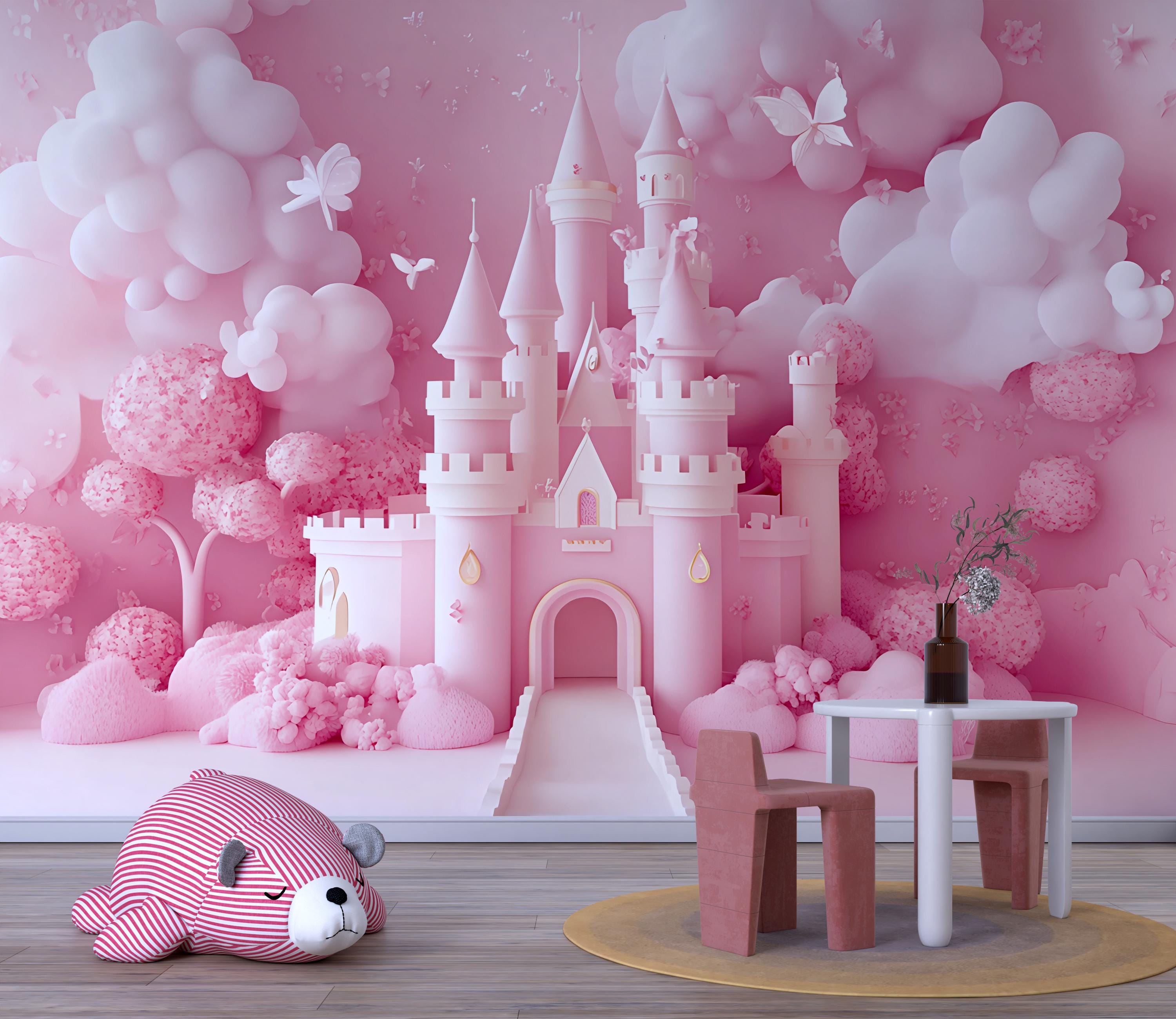 3D Pink Castle Wall Mural – Fantasy Nursery Wallpaper for Girls Room ...