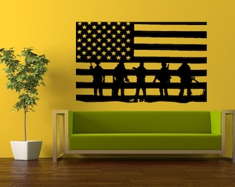Wall Decal Vinyl Sticker Decals Peal And Stick Cheap Decor Art American Army Navy Marine Military Soldier Troops Salute American Flag L391