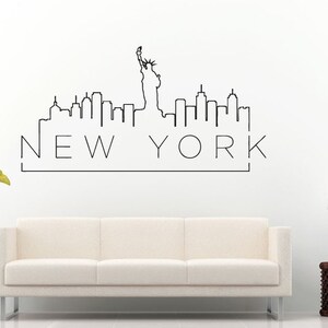 New Yorker Freiheitsstatue Liberty Manhattan Skyline Outline View Wall Decal Vinyl Aufkleber Wandbild Zimmer Dekor L1091