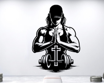 Girl Pray Gym Wall decals Fitness Wall Decal Afro Girl Workout Wall Decal Gym Wall Decor Motivational Wall Decal 1205RS