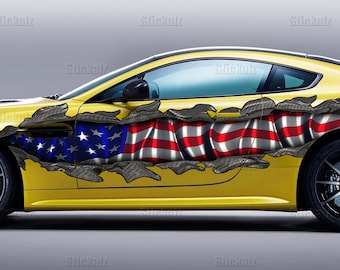American flag car side wrap, US flag car vinyl graphics, Patriotic car side vinyl decal, USA flag car side design, Big flag car sticker