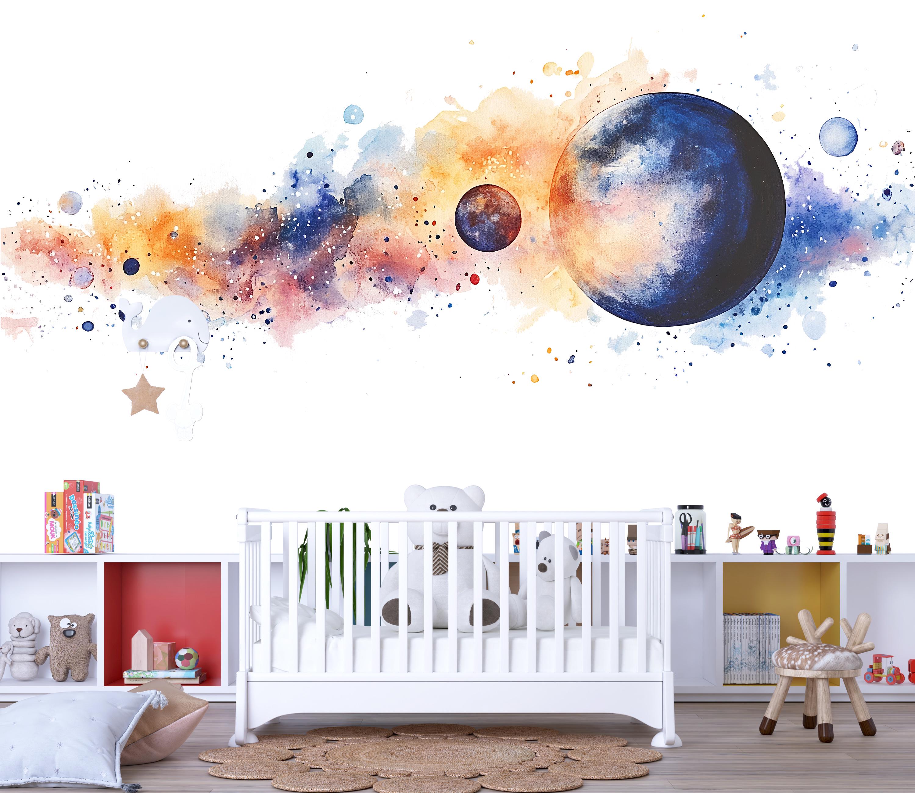 Watercolor Space Planet Wall Decal | Galaxy Kids Room Sticker ...