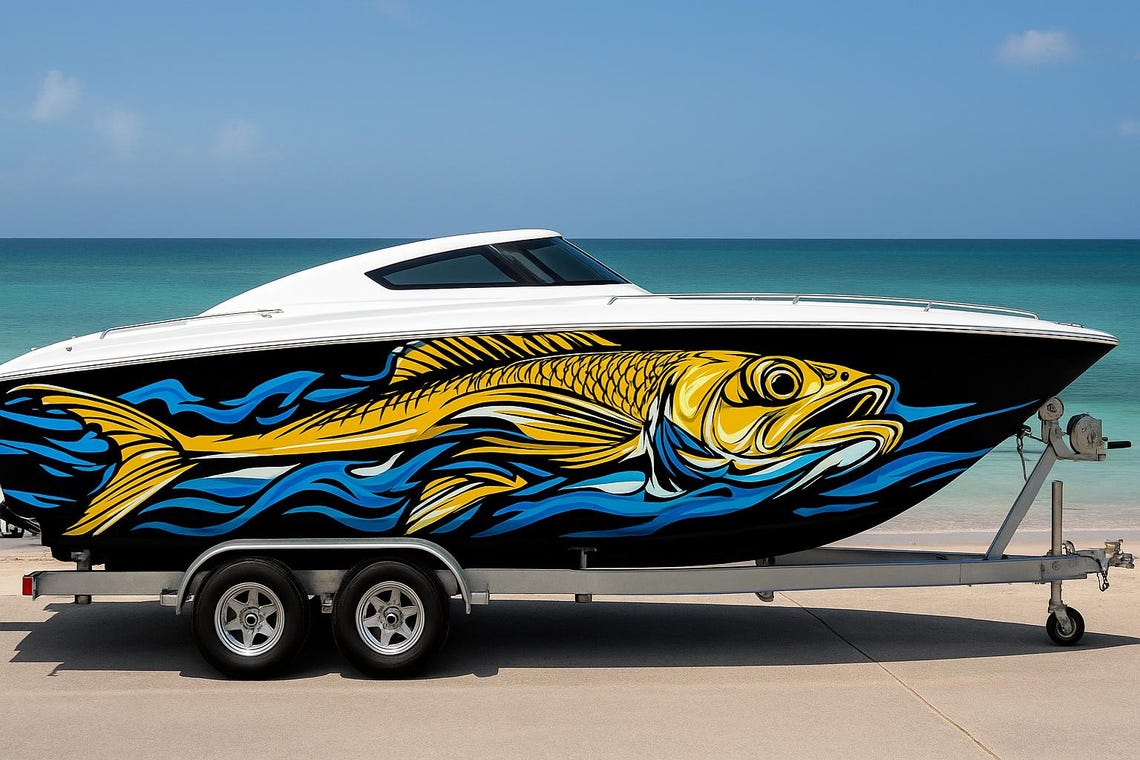 Golden Tarpon Boat Wrap – Striking Full-color Marine Vinyl Design for ...