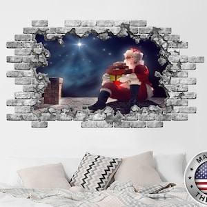 Santa Claus Wall Decal. Hole in the Decals. Xmas Vinyl Sticker Murals. Christmas Removable Decal. Merry Christmas Gift. Holiday Window NT207