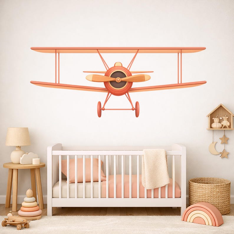 Vintage Biplane Wall Decal – Classic Aviation Nursery Decor, Airplane ...