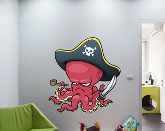 Pirate Octopus Wall Decal, Pirate Octopus Wall sticker, Pirate Octopus wall decor