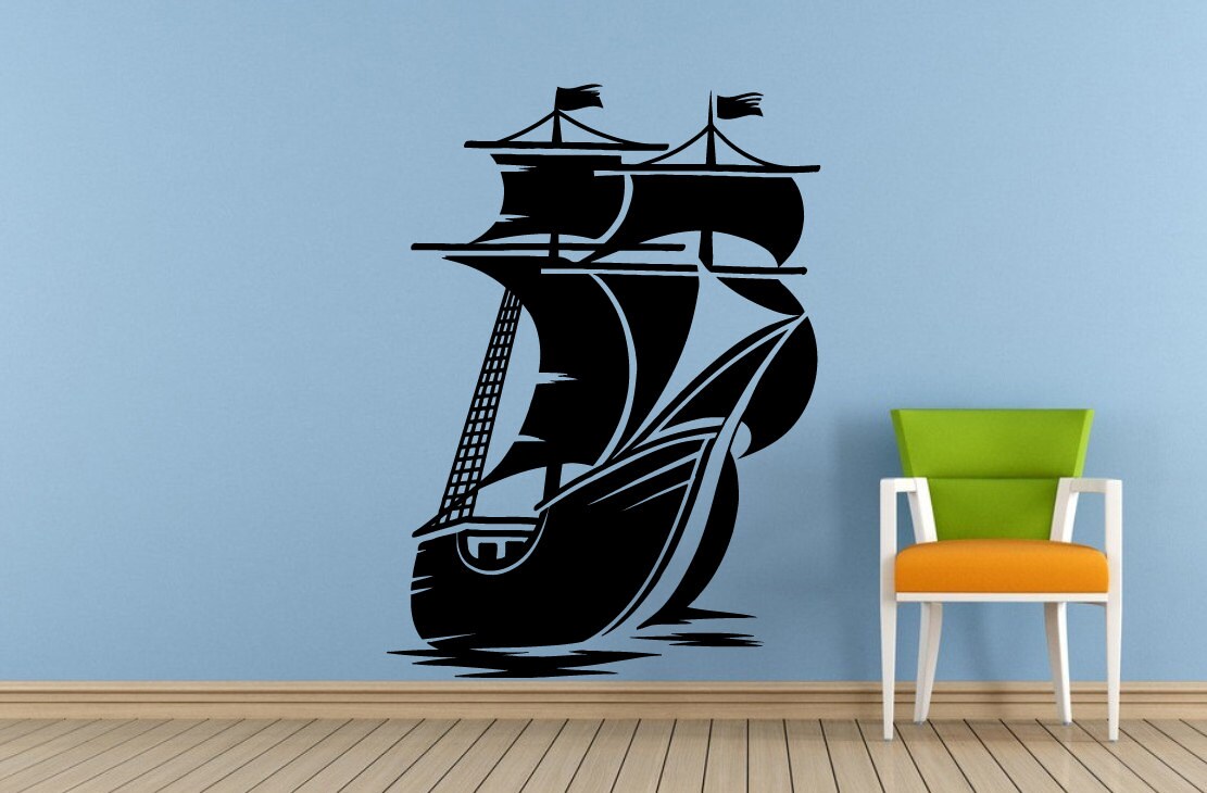 Zeil boot oude schip Yat Liner Ocean Sea Lake River vervoer muur sticker Vinyl Sticker muurschildering kamer Decor L1694