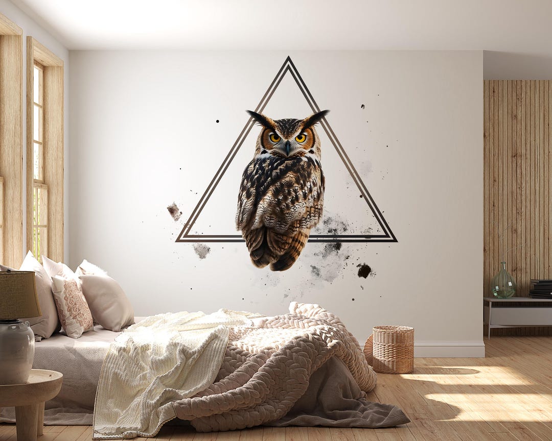 Geometric Owl Wall Decal Peel and Stick Owl Wall Art Modern Bedroom ...