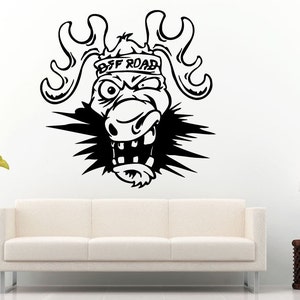 Off Road Sport Utility Vehicle Mountains Rocks Dirt 4 X 4 Crazy Deer Head With Bandanna Wall Decal Vinyl Sticker Mural Room Decor L838
