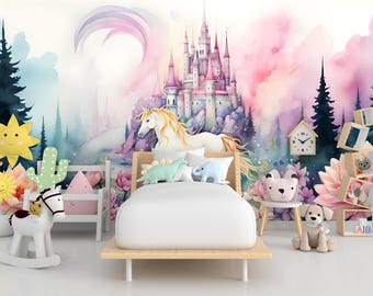 Unicorn Wall Graphics Peel and Stick Girl room Wallpaper Nursery Self Adhesive Removable nursery wall decor Mural 555RS