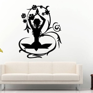 Yoga Girl Nature Tree Flowers Lotus Pose Mandala Henna Mehndi Namaste Om Meditation Wall Sticker Decal Vinyl Mural Decor Art L2223