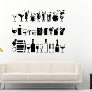 Bar Night Club Restaurant Cocktail Drinks Alcohol Beverages Glasses Pitcher Wall Sticker Decal Vinyl Mural Decor Art L2241