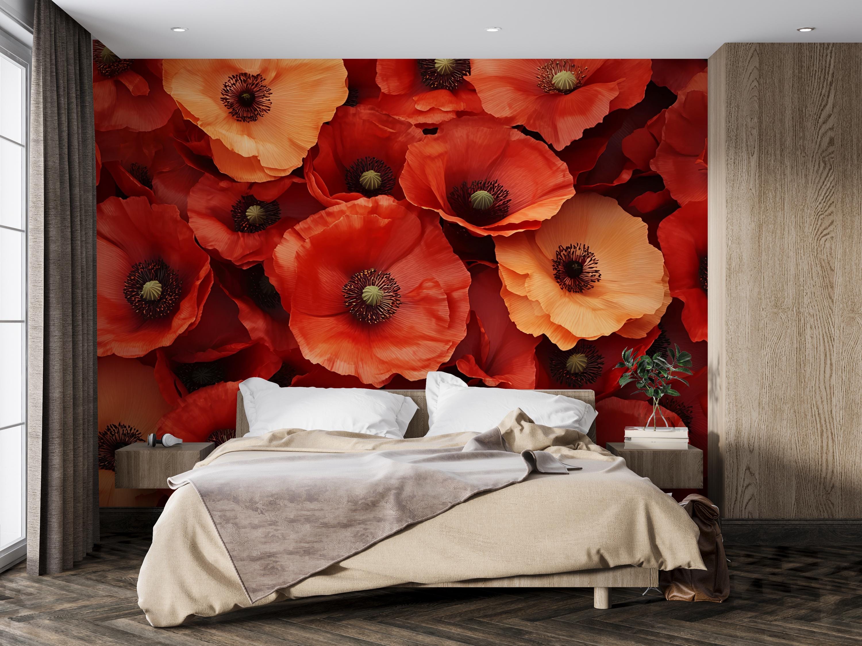 Red Poppy Flower Wall Mural – Bold Floral Wallpaper for Bedroom, 3D ...