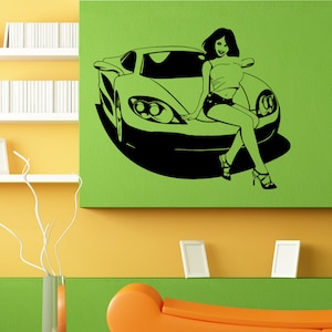 Mooie auto en Decor van de kunst van het appartement van het huis van mooie vrouw muur Sticker Vinyl muurschildering Decal huis gratis verzending-L084