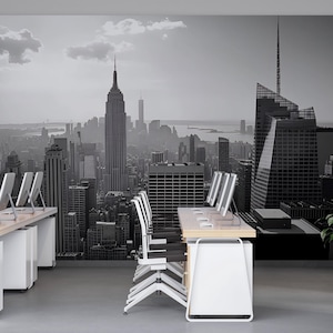 Black And White New York City Skyline Wallpaper – Modern Office Wall Mural, 3D Cityscape Wall Decor, Empire State Building Urban City Wall