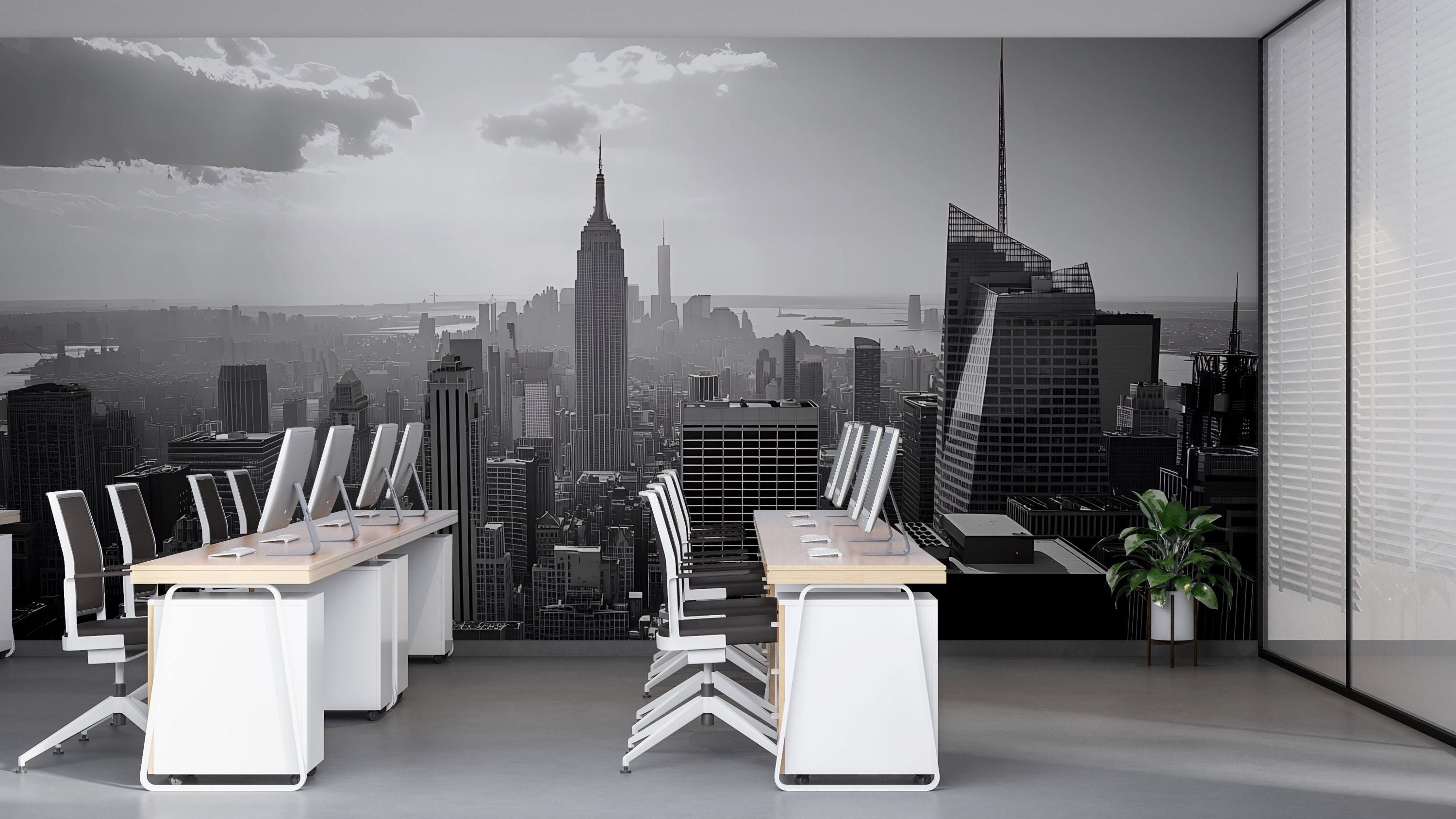 Black and White New York City Skyline Wallpaper – Modern Office Wall ...