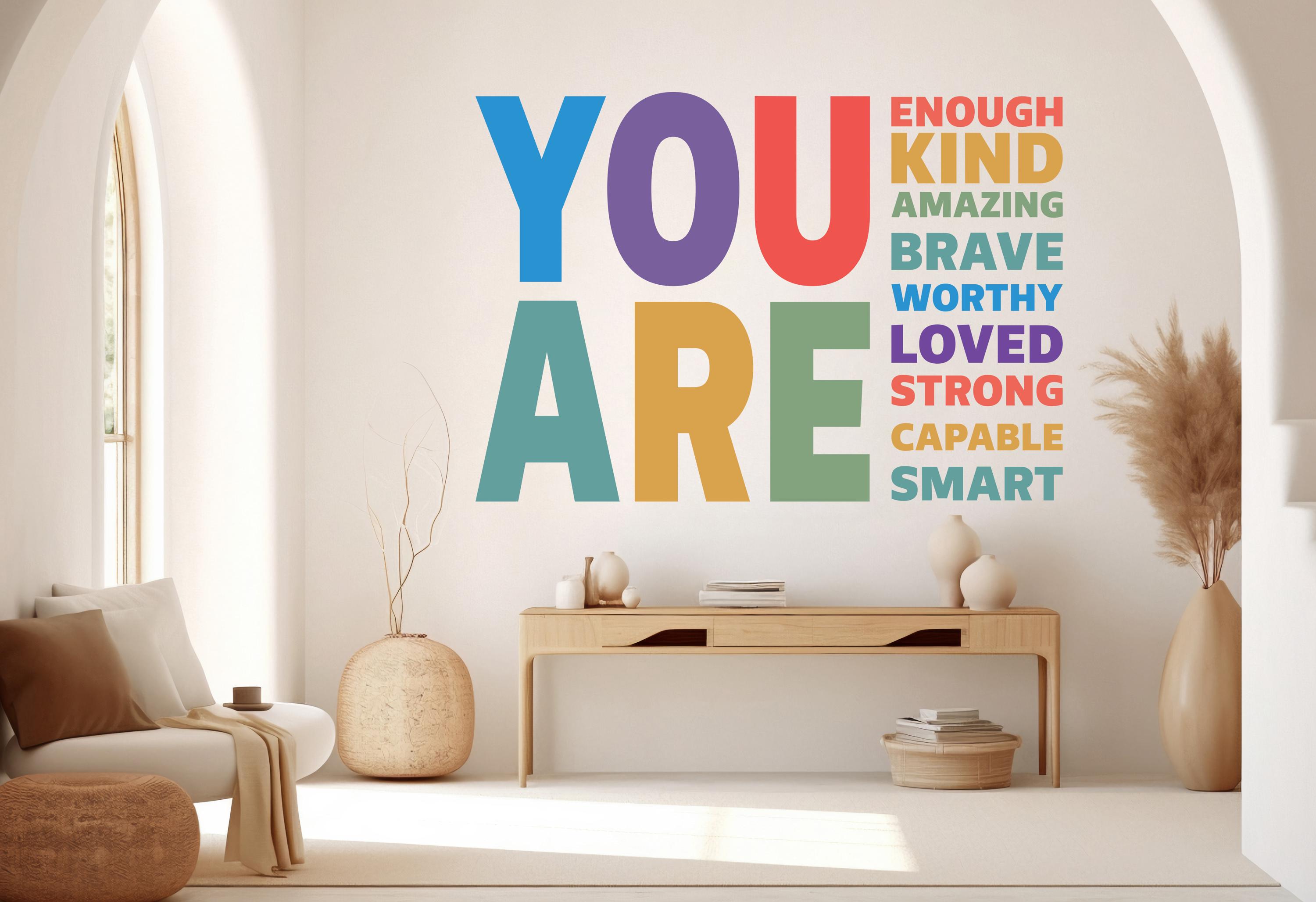 You are Kind, Amazing Brave Loved wall decal Motivational Inspirational Wall Decal Sticker Office Wall Decal Women eyelashes Beauty 499RS