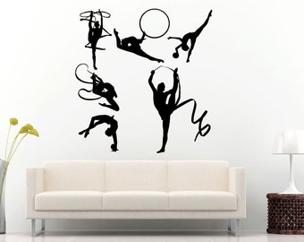 A Set Of Rhythmic Gymnastics Gymnast Girls Females Silhouette Wall Decal Vinyl Sticker Mural Room Decor L787