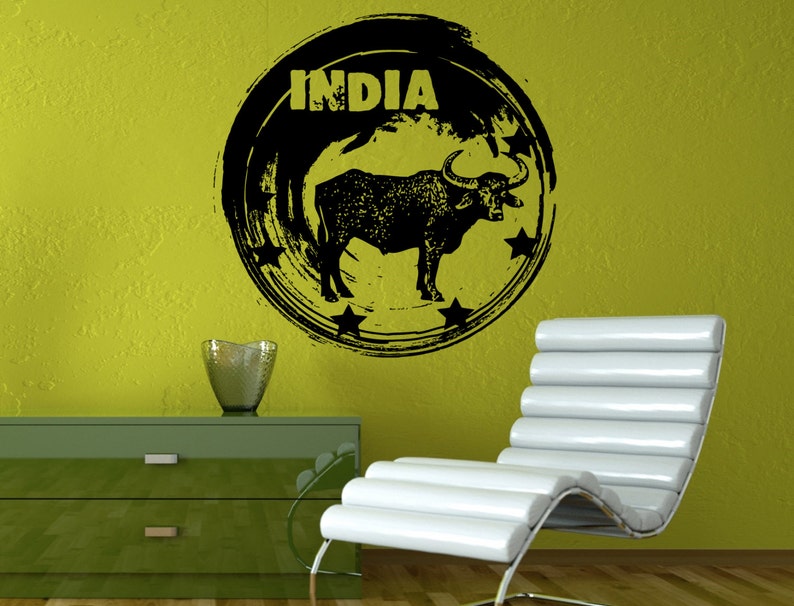 India Circle Stamp Bull Cow Culture Wall Decal Vinyl Sticker Image 0