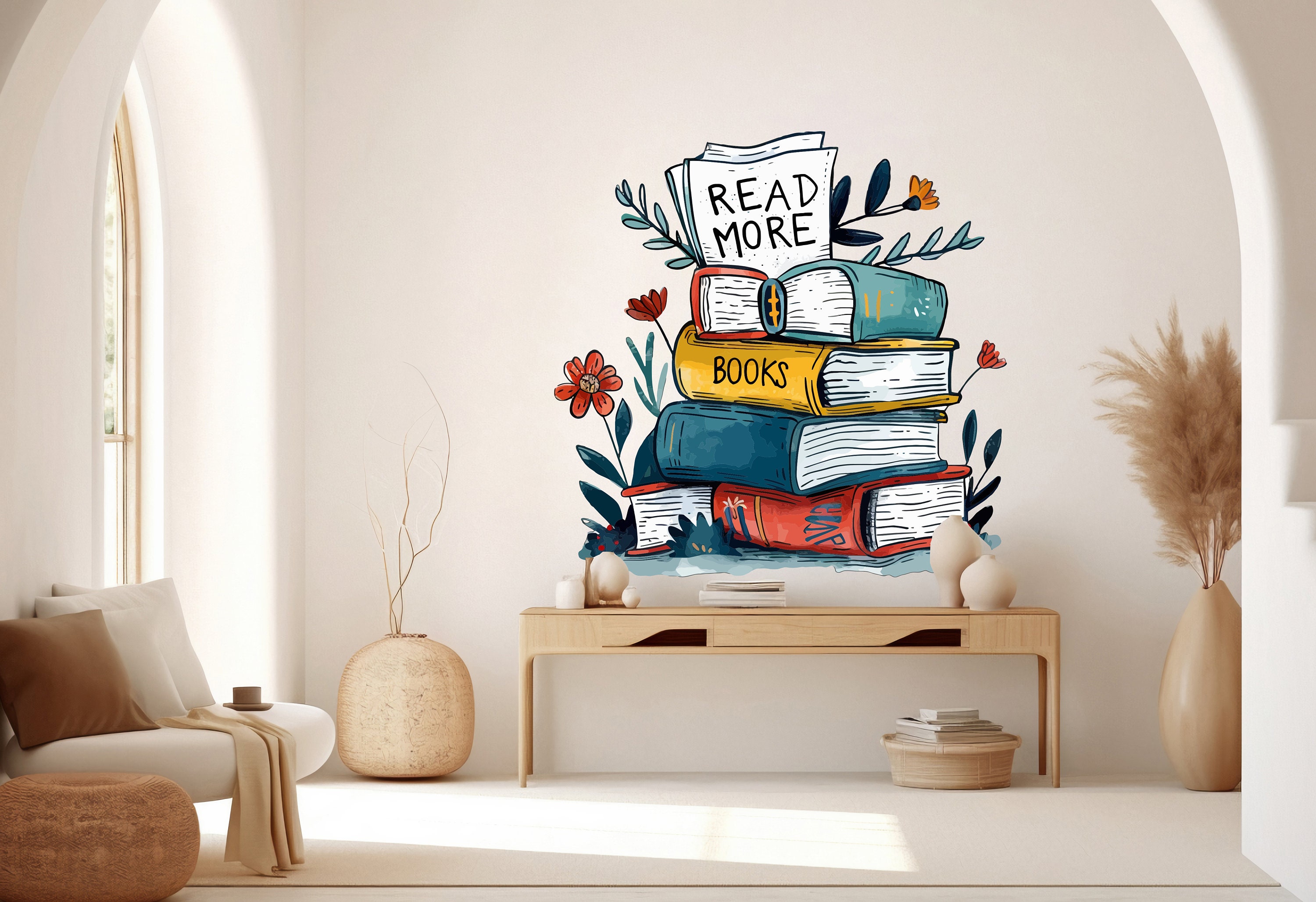 Library Floral Wall Art Decal, Library Wall Decal, Education Decals ...