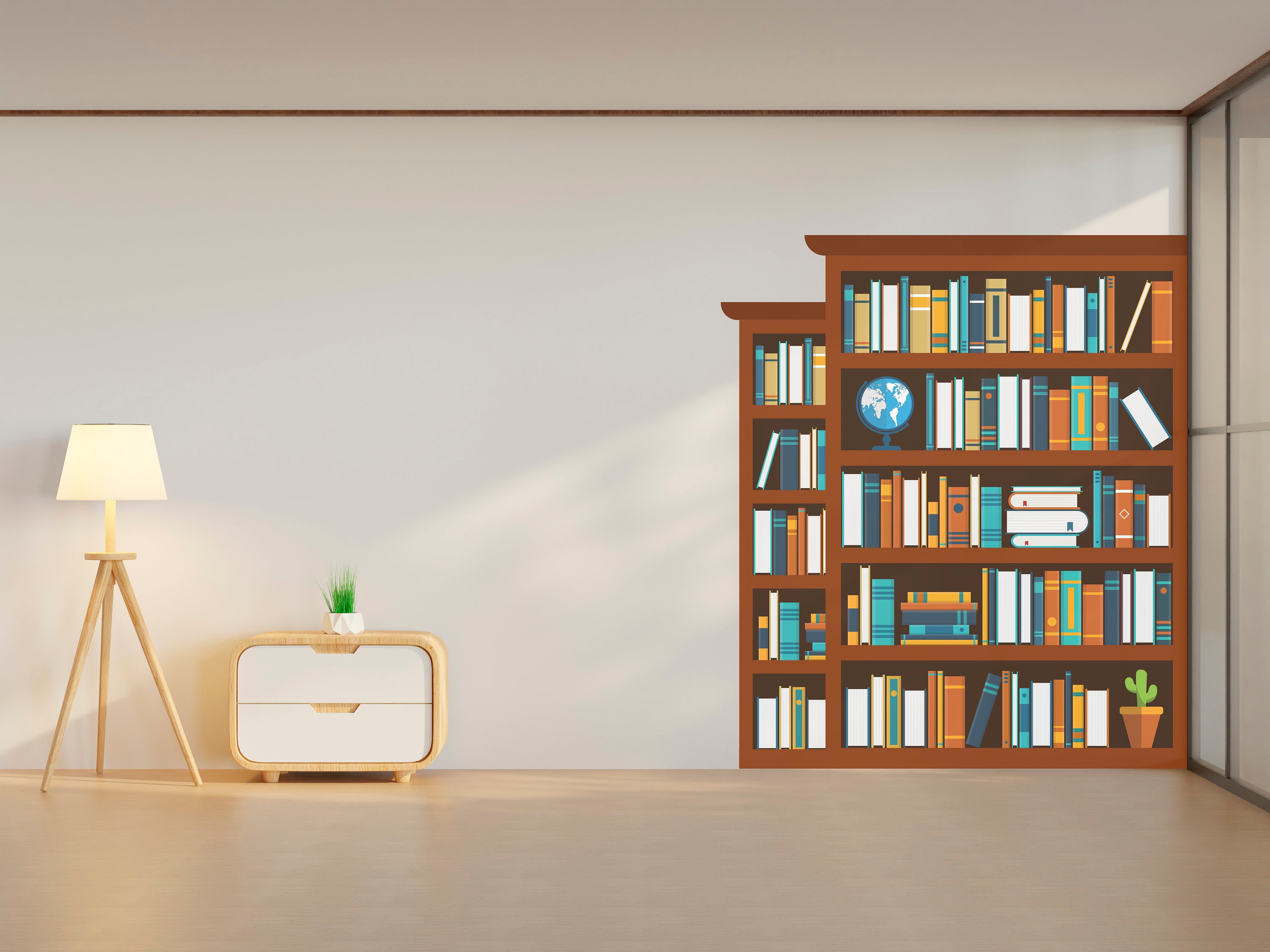 Library Vinyl Wall Art Decals, Books Wall Decor, Bookshelf Library Wall ...