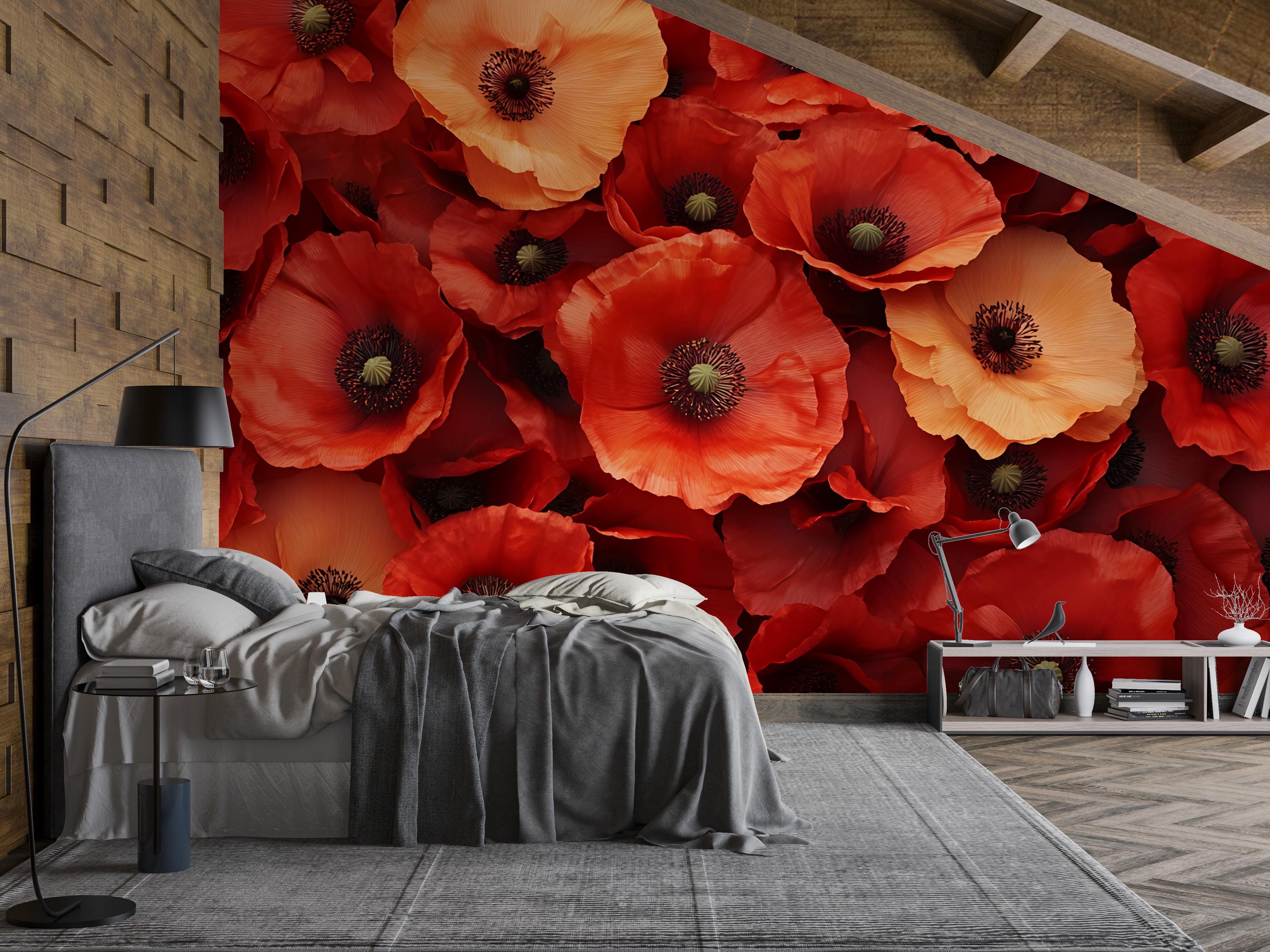 Red Poppy Flower Wall Mural – Bold Floral Wallpaper for Bedroom, 3D ...