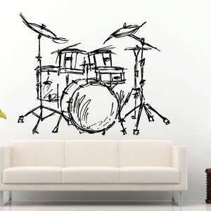 Music Musical Instruments Drums Drum Set Wall Decal Vinyl Sticker Mural Room Decor L724