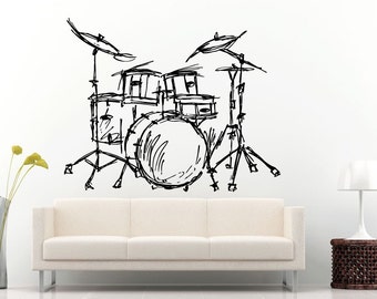 Music Musical Instruments Drums Drum Set Wall Decal Vinyl Sticker Mural Room Decor L724