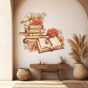 Vintage Books wall decor, Library vinyl wall art decals, Books Wall Decal, Library wall decal, Education decals, Reading room, School 218LU