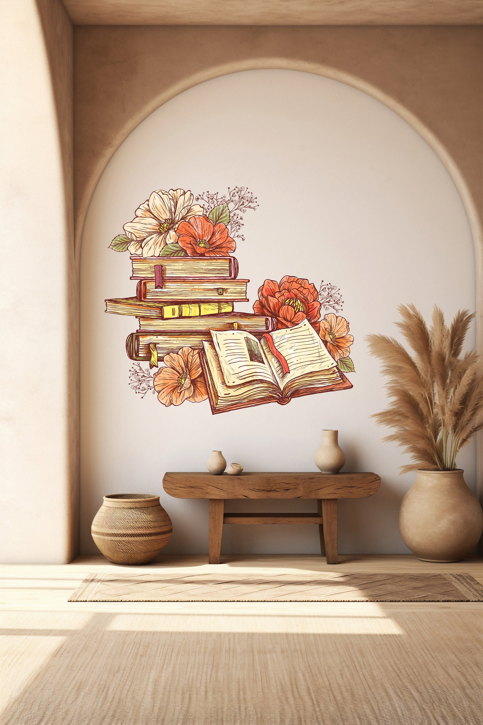 Vintage Books Wall Decor, Library Vinyl Wall Art Decals, Books Wall ...