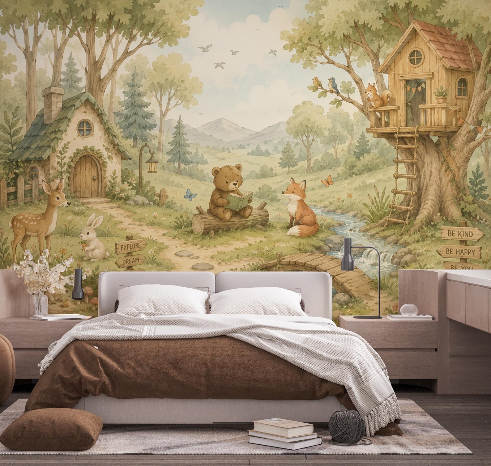 Woodland Nursery Wallpaper Peel and Stick, Forest Animal Wall Mural ...