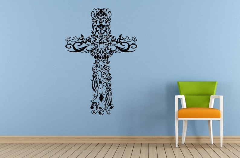 Cross Crest Tribal Pattern Religious Symbol Wall Or Car Vinyl Peal And Stick Removable Sticker Decal L1400