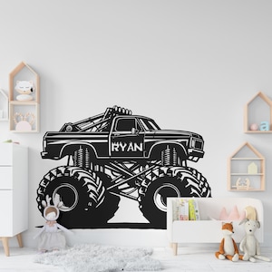 Adesivo da parete Monster Truck Adesivo da parete Monster Truck Adesivo per bambini Nome personalizzato Nome Adesivo da parete per bambini Adesivo in vinile Decor 617RS