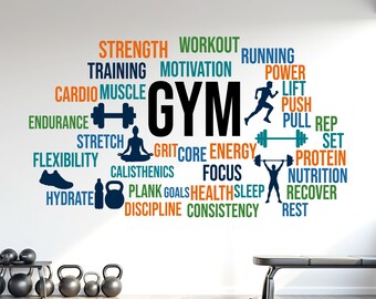Gym Wall Decal, Inspirational Words, Gym Decal, Fitness Collage, Gym Wall Art Gym Decor Gym Wall Decor Motivational Art 1183RS