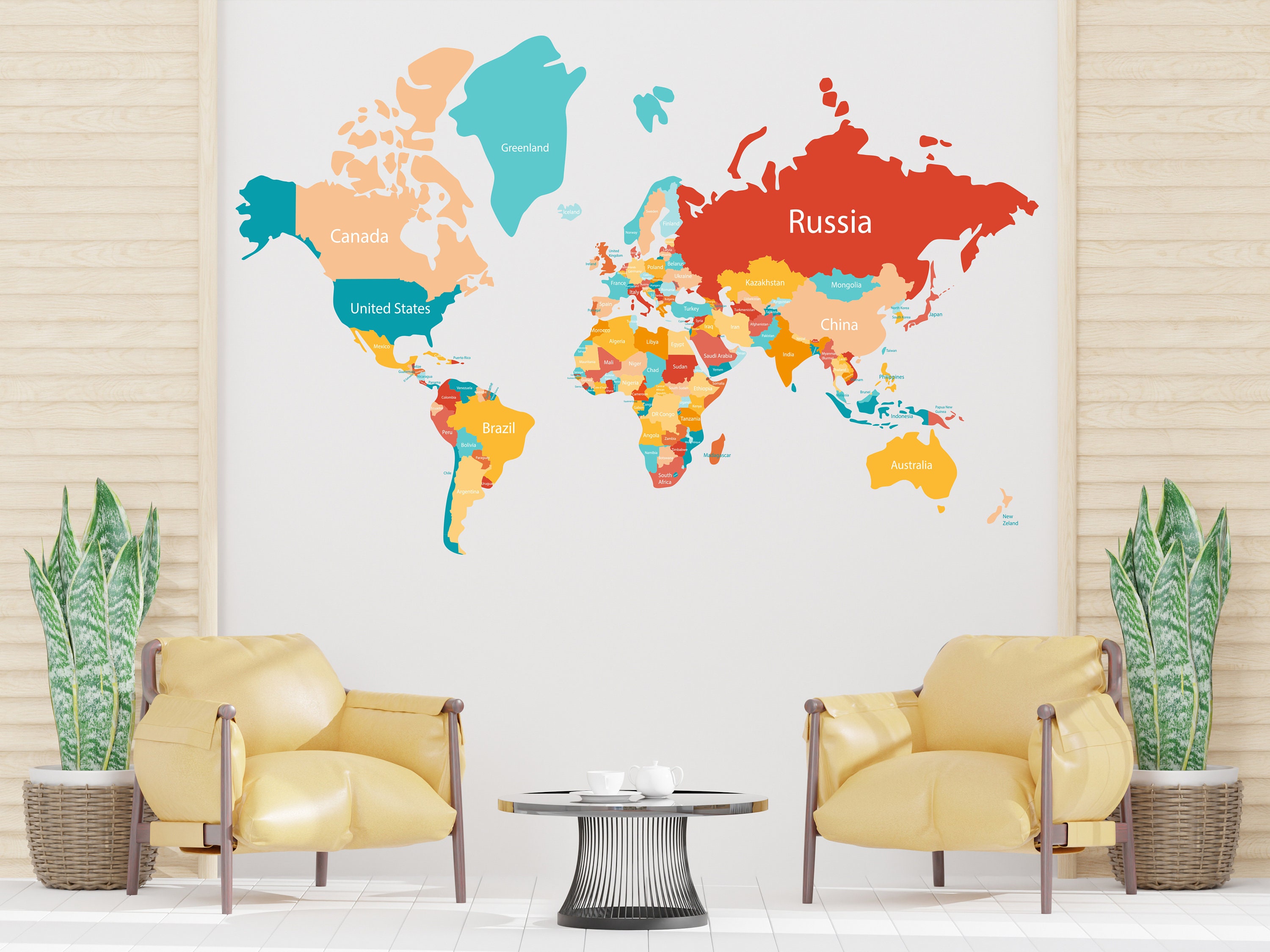 World Map Wall Decor, World Map Wall Decal, Geography Wall Decal ...