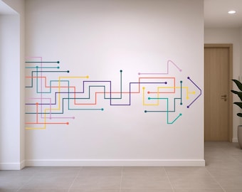 Calcomanía de vinilo para pared con tecnología de circuitos y flechas, calcomanía de circuito impreso, decoración de pared para oficina, calcomanía de pared para negocios, decoración informática 855RS