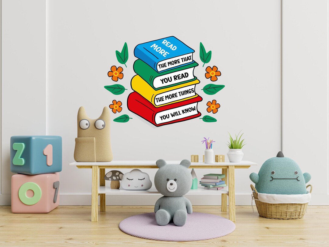 Library Floral Wall Art Decal, Library Wall Decal, Education Decals ...