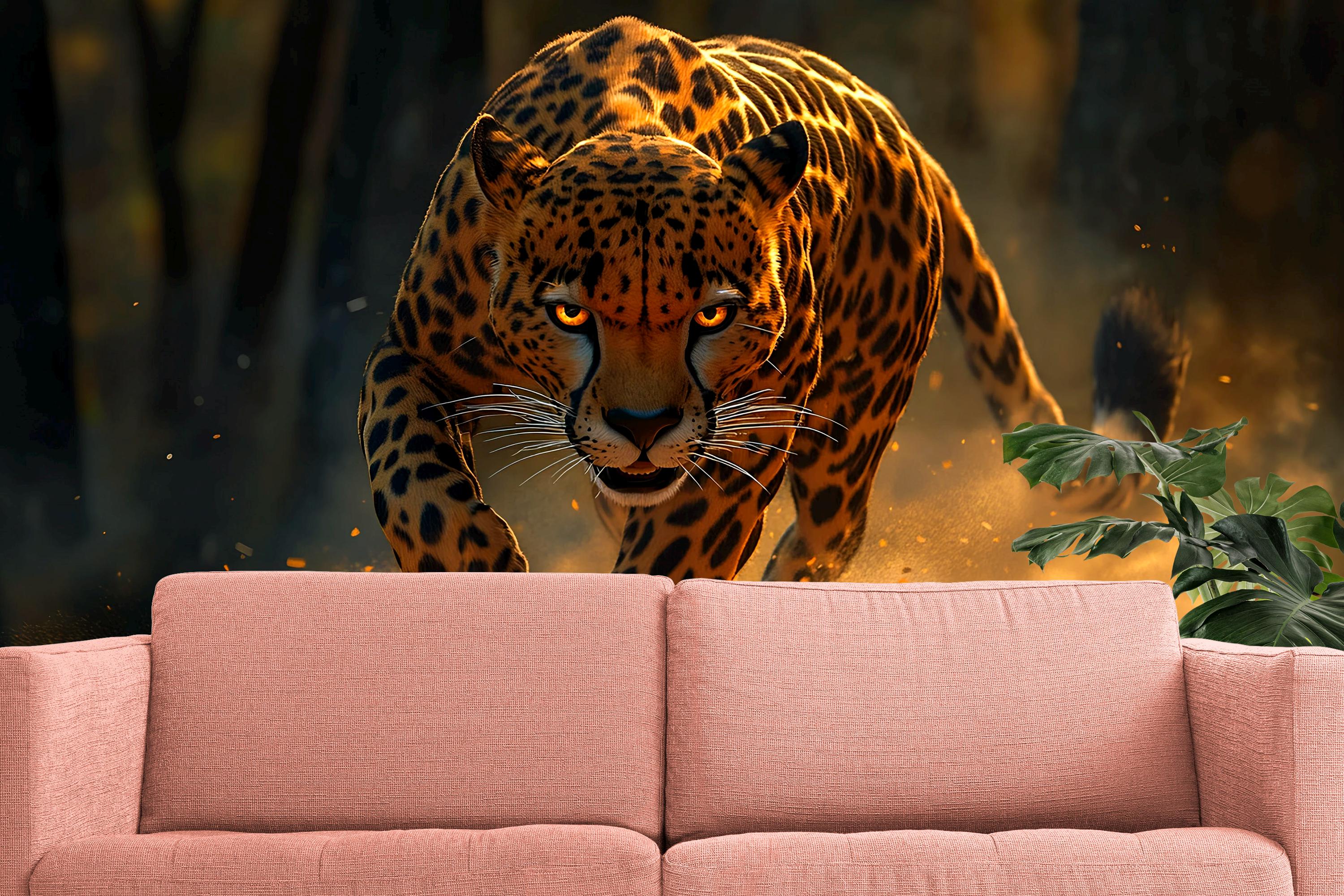 Running Leopard Wall Mural – Bold Safari Wallpaper for Stylish
